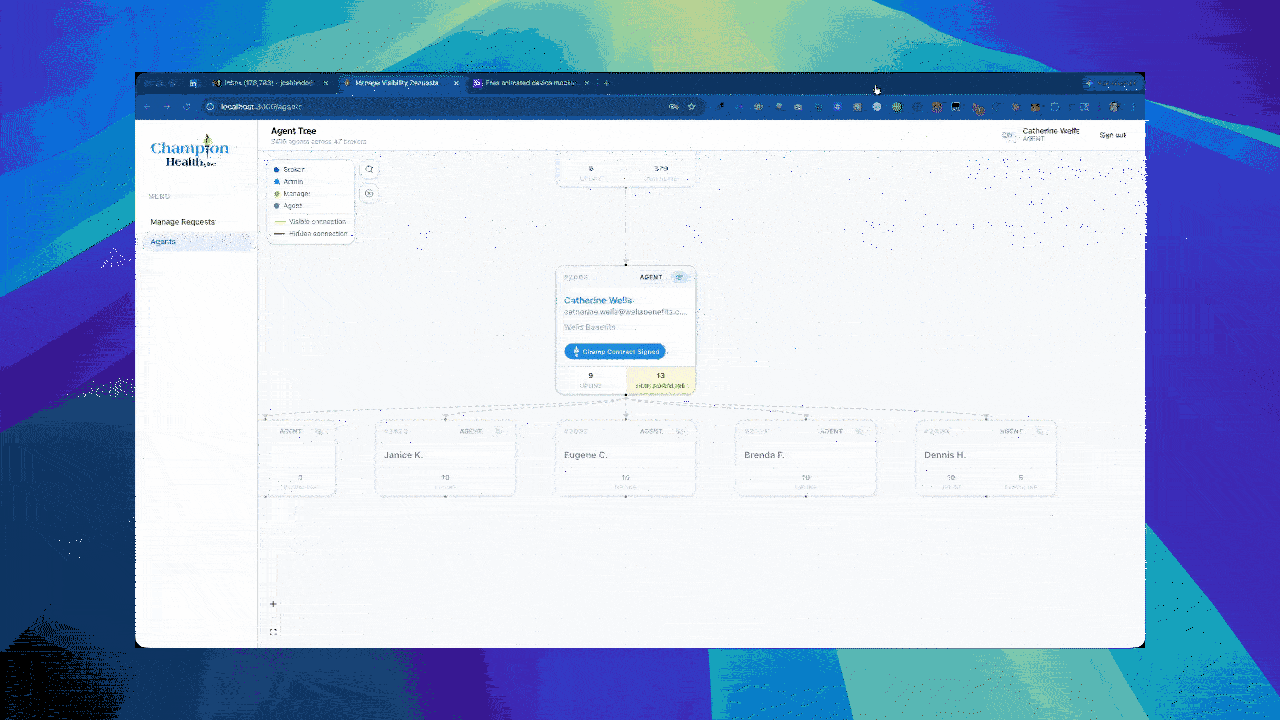 Agent tree hierarchy for upline/downline visibility
