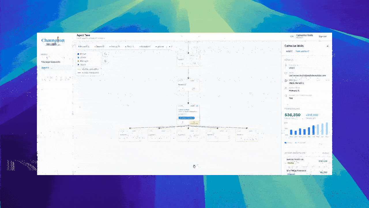Admin dashboard with status tabs and filters